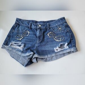 Guess Scarlet Y2K Distressed Denim Shorts Size 29 Blue